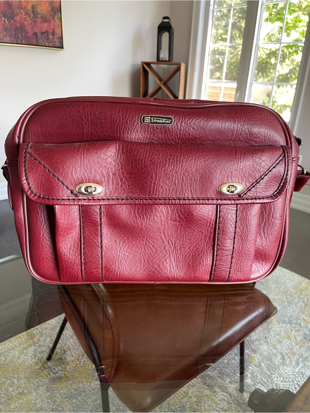 Vintage Stradellina Burgundy Faux Leather Messenger Bag Satchel. Collectible